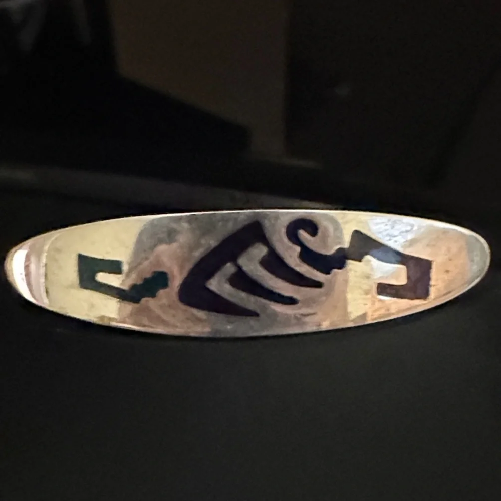 Signed Vintage Navajo Silver Blue Opal /Turquoise Inlay Hair Clip - Picture 3 of 11